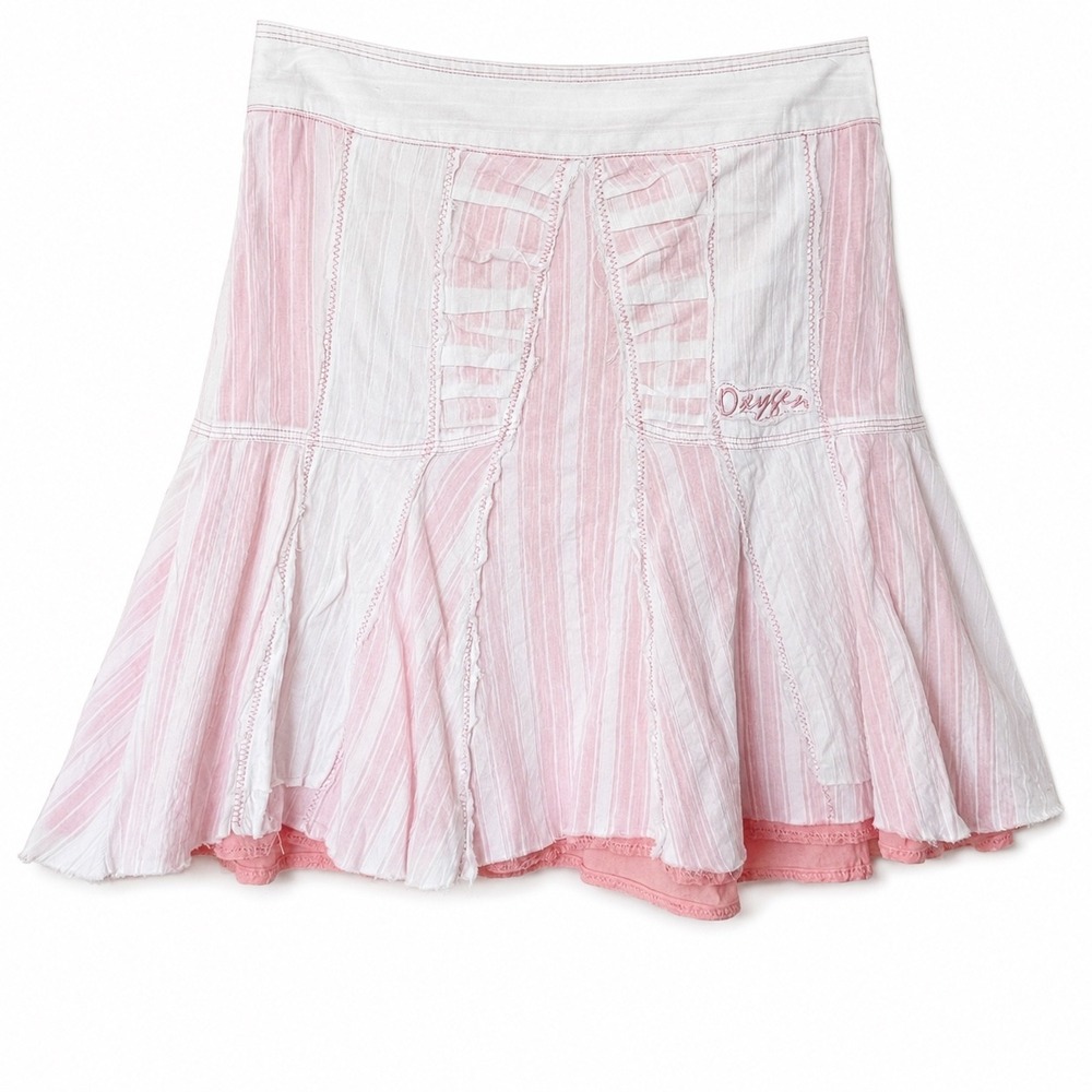 Oxygen Pink White Striped Cotton‎ Ruffle Mini Skirt Y2K Size 1/2